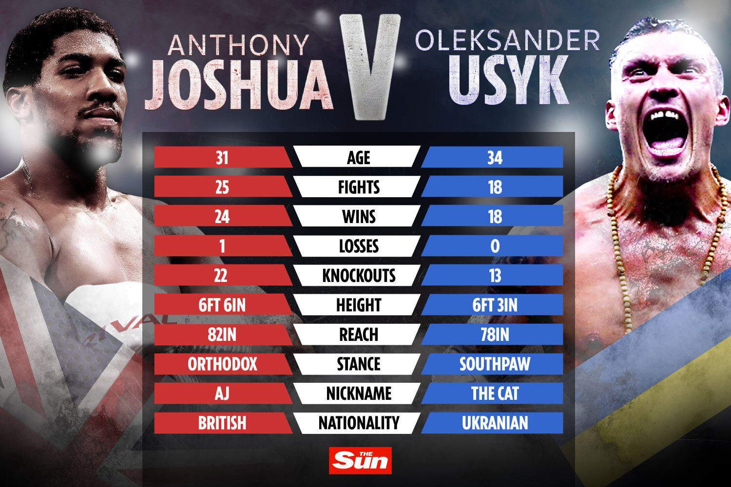 Anthony Joshua vs Oleksandr Usyk stats